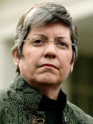 The ebullient Janet Napolitano, Secretary of Homeland Security, smiles for the camera.