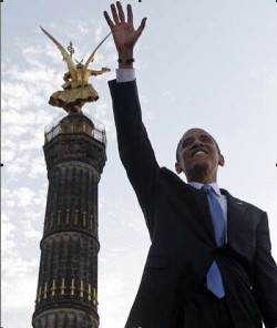 Obama visited Berlin in better times. (Translation: When it was all about him)