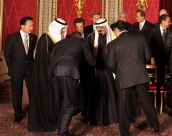 The President of the United States bowing to the King of a country that allows 60-year old men to marry girls younger than his daughters Malia and Sasha.